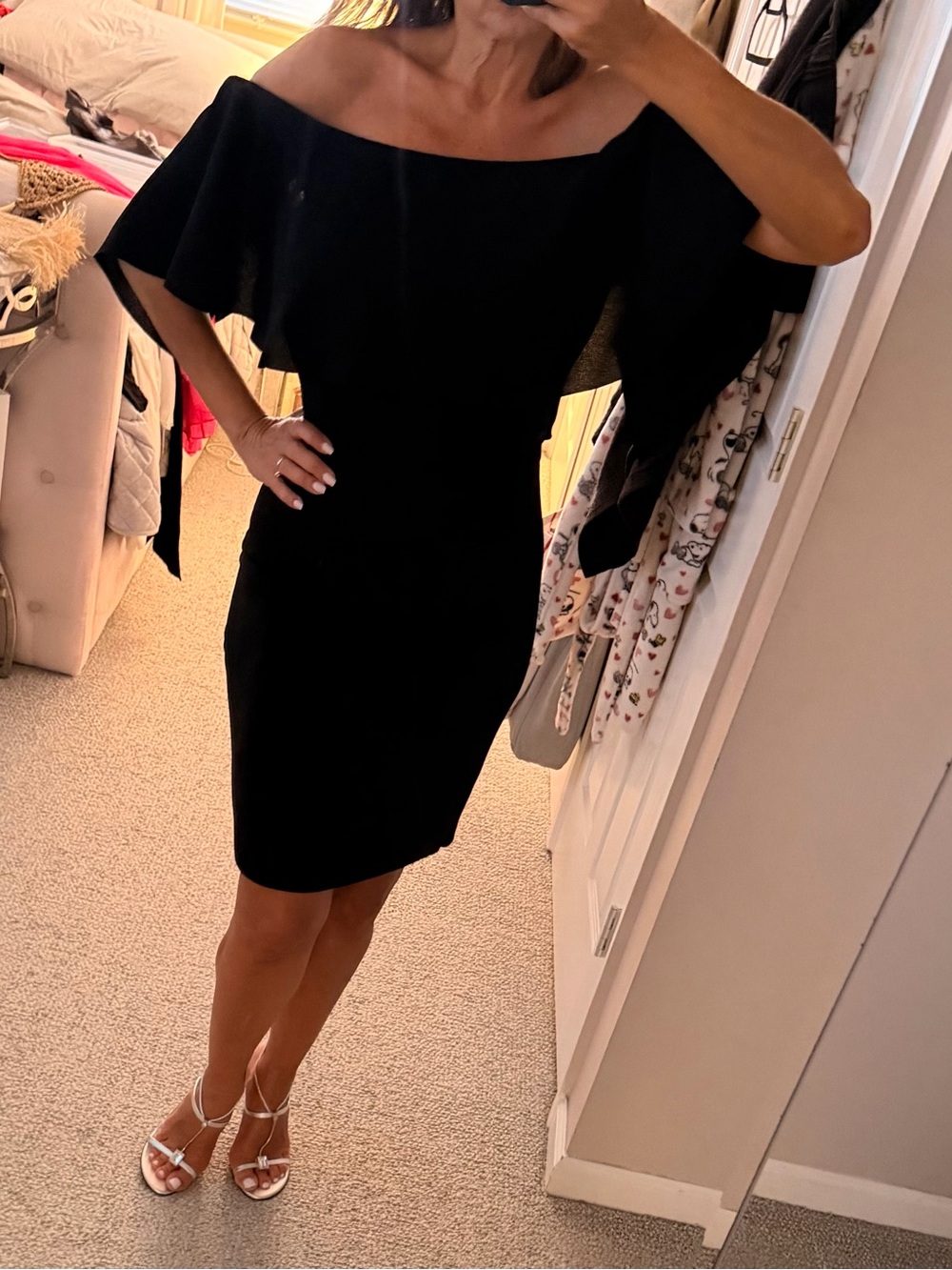 Reiss Black One-Shoulder Cape Dress